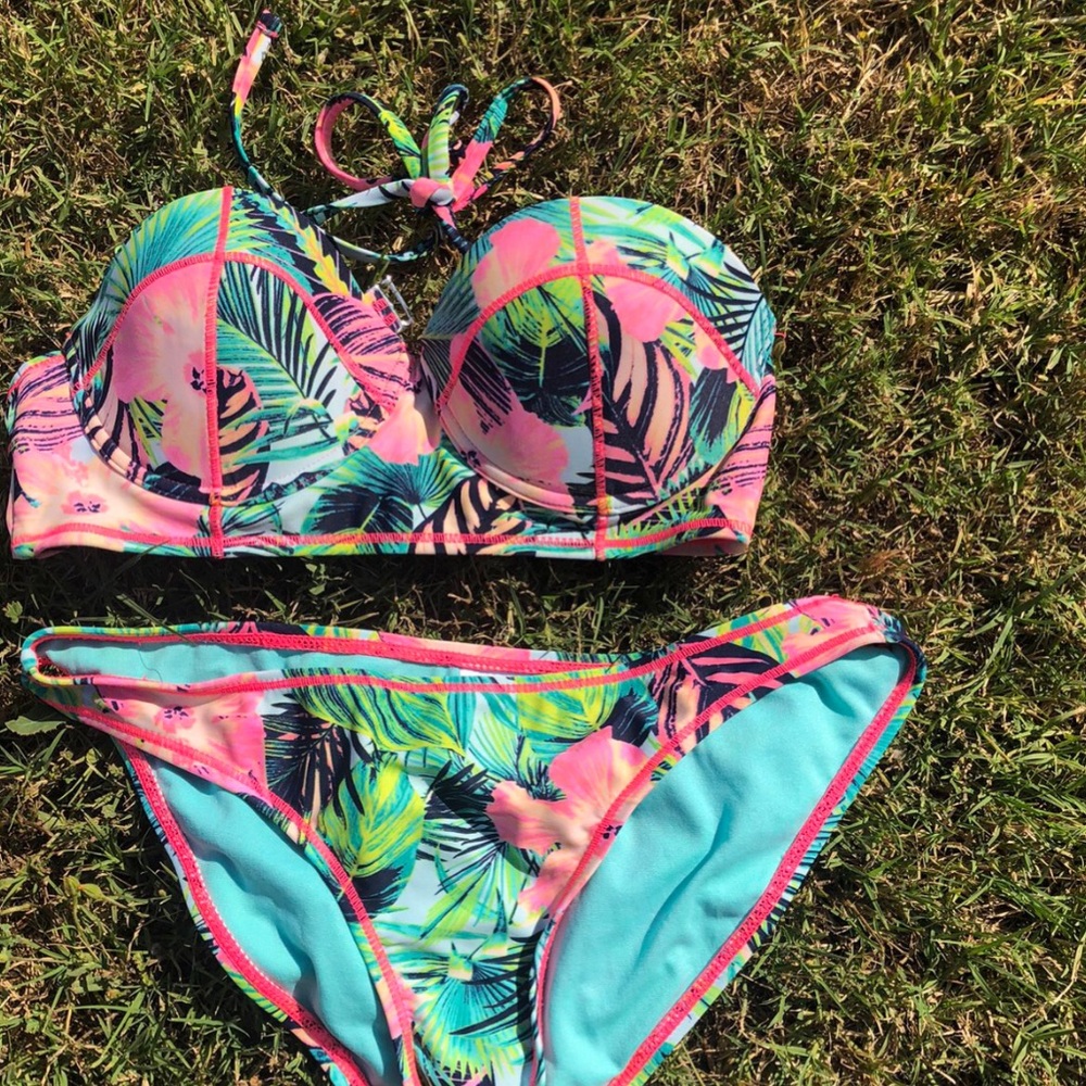 neon triangle bathing suit